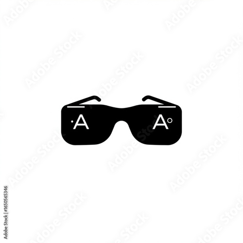 Vector icon of eyeglasses with angled letters, symbolizing an optical test for astigmatism, vision correction, and altered perspective.