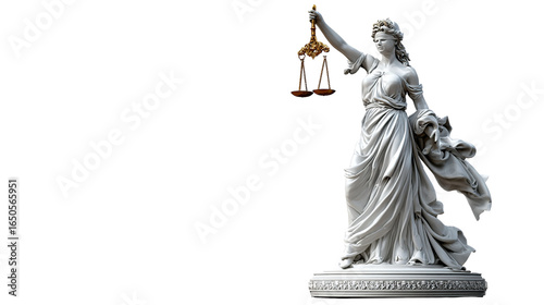 Justice Embodied: The statue of Lady Justice, a powerful symbol of fairness and law, poised with her scales and blindfold, representing the principles of justice, legal systems, and ethical standards.