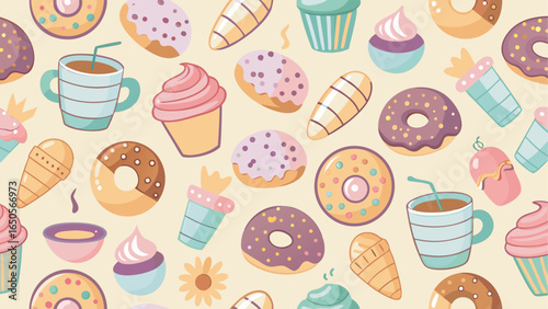 Seamless sweets and cupcake pattern background