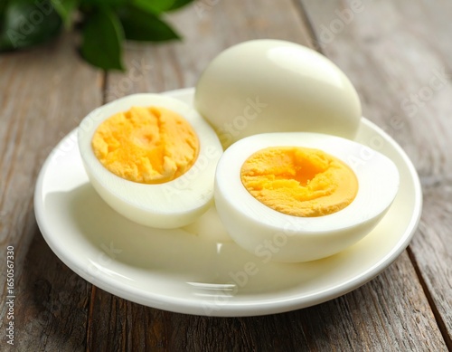 Close-up of a cracked egg, highlighting its vibrant yolk and versatile nature ideal for breakfast, cooking ingredients, or nutrition concepts. Egg in white background, sliced egg