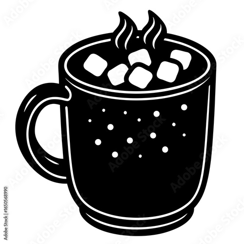 Hot chocolate with marshmallows silhouette vector illustration