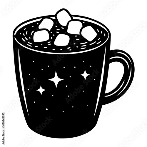  Hot chocolate with marshmallows silhouette vector illustration