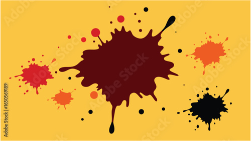 Red ink splashes and paint blot vector design with grunge texture