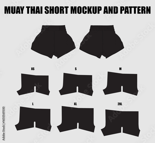 Muay Thai Shorts Mockup and Editable Sewing Pattern for Combat Sportswear Design