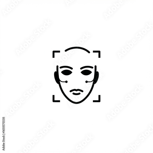 Facial Recognition Technology Icon - Abstract Human Face Outline within a Square Scanner Frame