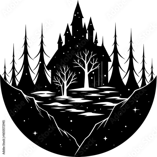  Frozen enchanted forest silhouette vector illustration