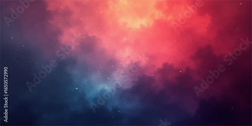 Vibrant colorful clouds drift across a dark, abstract sky with distant stars