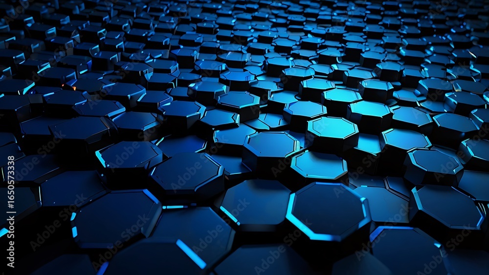 Obraz premium Dark Blue Hexagonal Grid Pattern With Glowing Edges abstract background