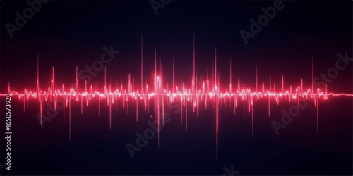 Heartbeat sound waves pulse on a red digital electrocardiogram line chart