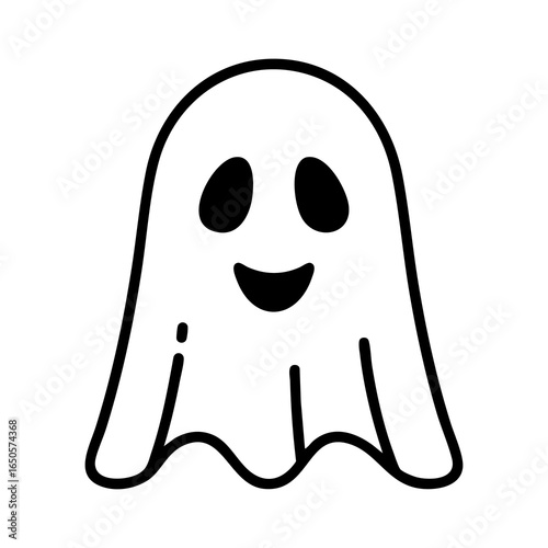 solid glyph icon of floating ghost with round eyes and wavy base, minimal halloween style, bold silhouette