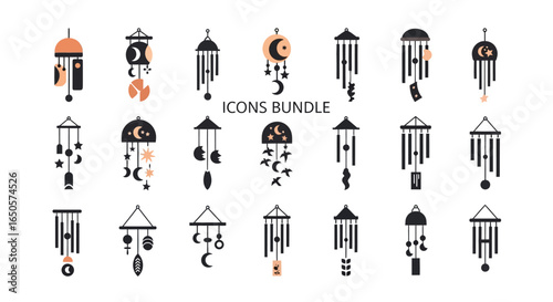 Collection of Decorative Wind Chimes with Celestial Motifs