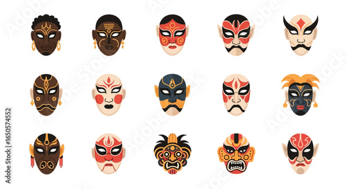Collection of Colorful Traditional Asian and African Masks