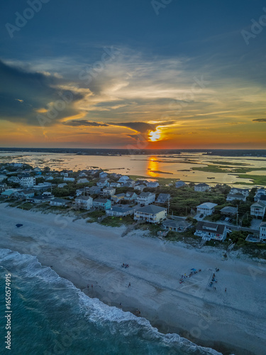 Aerial view of Sunset on Topsail Island and Surf City, North Carolina, vertical format