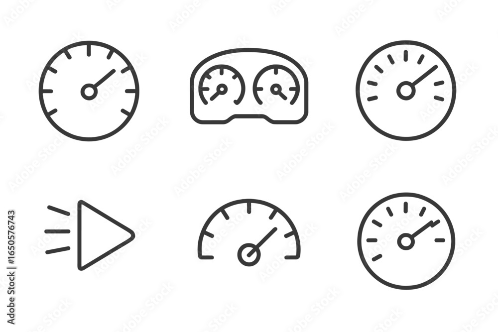Fototapeta premium Set of speedometer and gauge icons in minimalist style for interface design