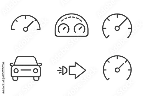 Minimalist dashboard icons set featuring speedometer and car elements