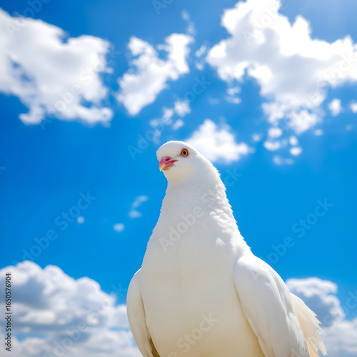 A majestic white pigeon with soft fluffy plumage