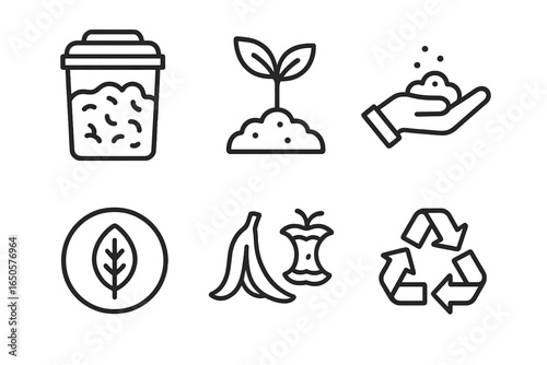 Collection of composting and recycling icons for sustainability and waste management