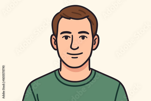 Young caucasian man portrait. Simple flat design vector illustration. Male character headshot for avatar, profile picture, or user icon. Friendly handsome guy cartoon style.