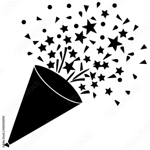 Confetti exploding from party popper silhouette vector illustration