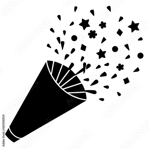 Confetti exploding from party popper silhouette vector illustration