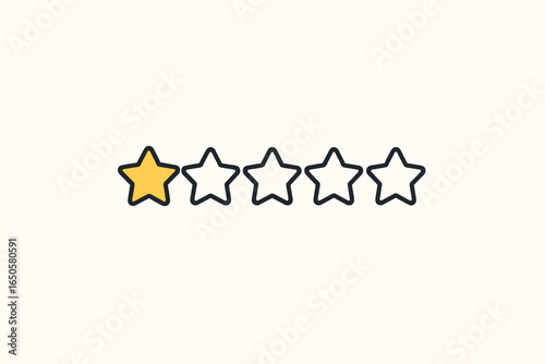 One star rating vector illustration. Symbol for bad reviews, negative client feedback, and low customer satisfaction. Poor quality evaluation, ranking, and service concept.