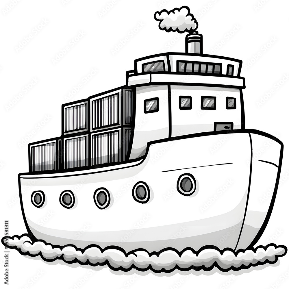 Fototapeta premium Cargo Ship Coloring Page