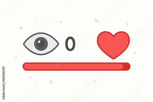 Social media views and likes counter. Abstract concept of counting viewers and follower engagement. Vector cartoon illustration with eye and heart icons and a progress bar.