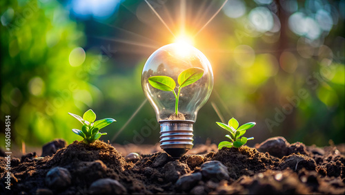 Tree Growing Inside Light Bulb – Eco Energy & Earth Day Sustainability Concept