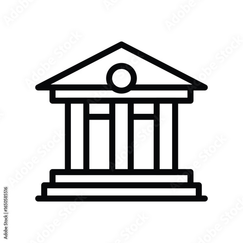 Outline of a classical building with a triangular roof columns and steps, web icons in line style. Editable stroke