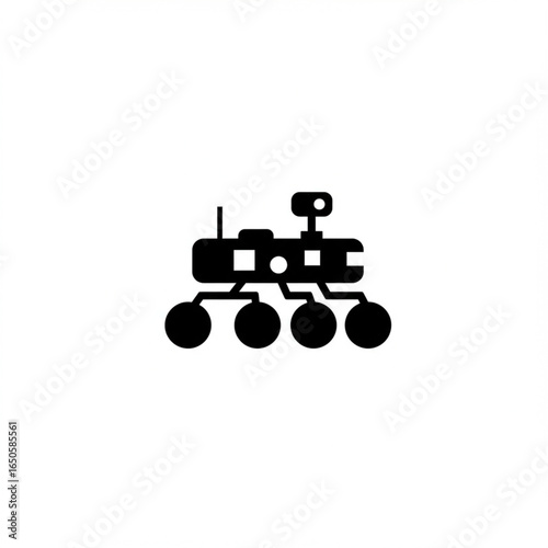 Space rover icon. Robotic vehicle for planetary exploration and scientific discovery on an alien surface. Simple black silhouette vector.
