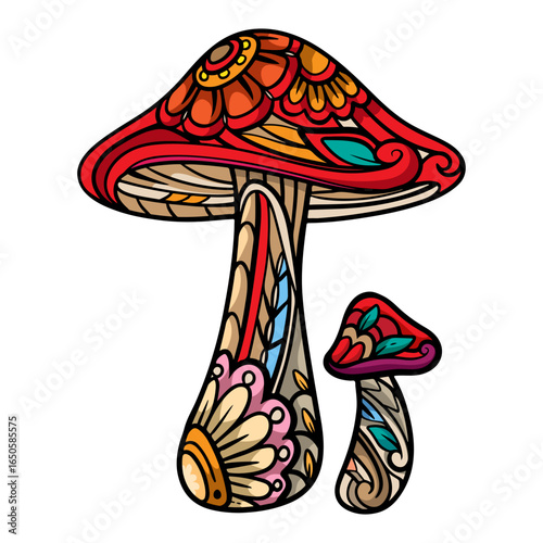 Colorful mushroom mandala arts isolated on white background