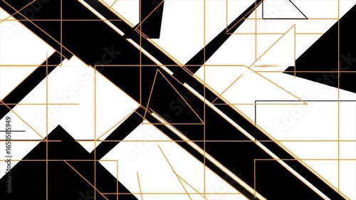 Abstract Geometric Composition in Black, Gold, and White