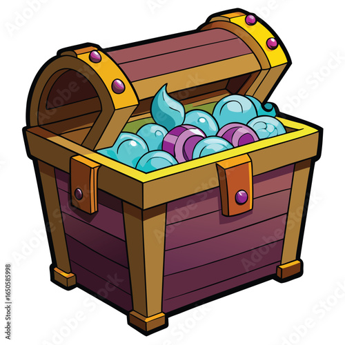 Cartoon treasure chest filled with gems and other valuables coloring page