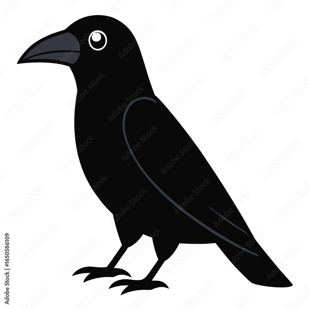 Fototapeta premium Illustration of a black crow standing on a white background coloring page