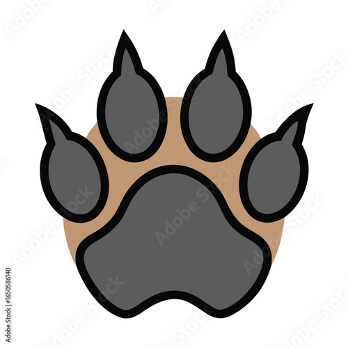 Illustration of a paw print with claws on a beige circle coloring page