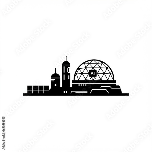 Modern urban skyline silhouette showcasing advanced artificial intelligence integration within a futuristic architectural landscape, envisioning smart city development and technological progress.