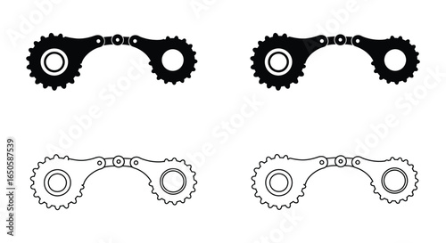 Handcuffs Made of Bicycle Gears in Black and White Outline