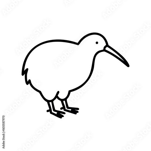 Black and white outline of a kiwi bird standing side view