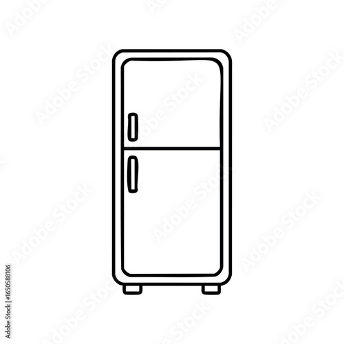 Simple black and white line drawing of a vintage refrigerator