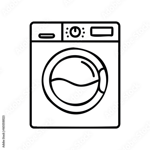 Simple line art of a modern front-loading washing machine