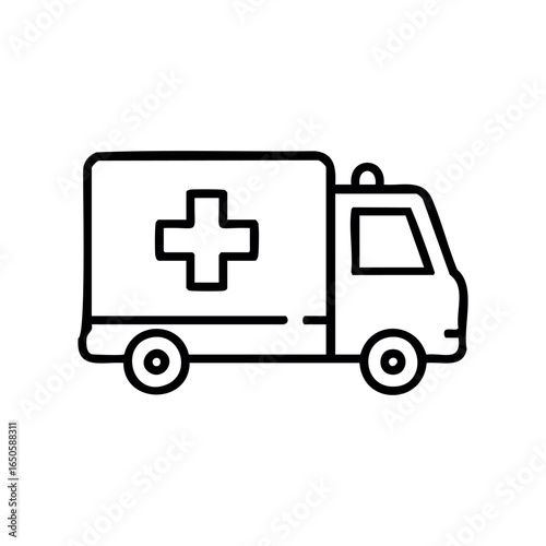 Outline illustration of ambulance vehicle with medical cross symbol