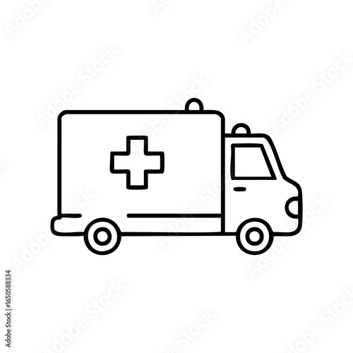 Simple black and white ambulance icon with cross symbol for emergency use