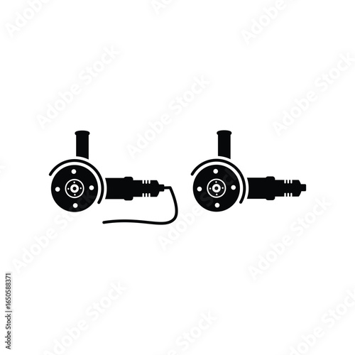 Corded and cordless angle grinder silhouette icon set isolated on white background