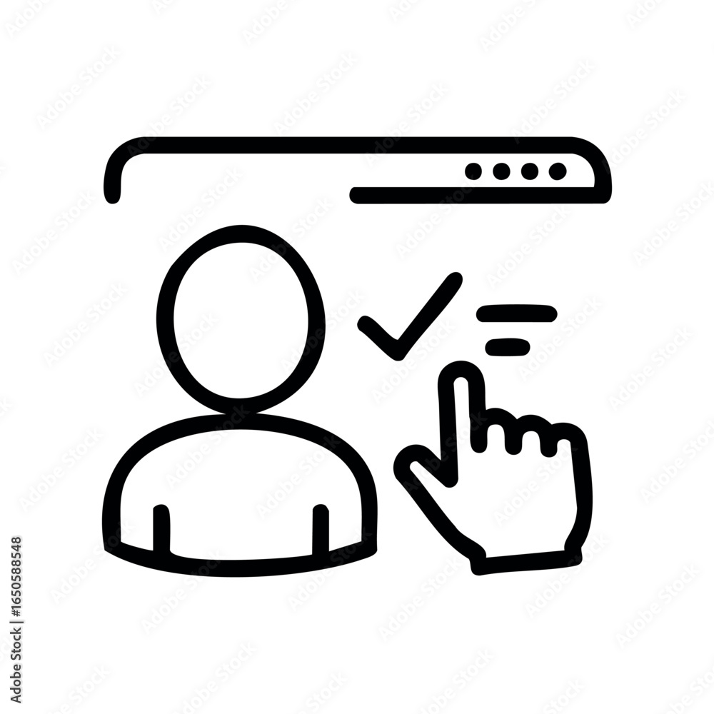 Obraz premium User profile icon with checkmark and hand cursor