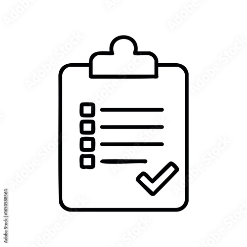 Minimalistic checklist icon with checkmark on clipboard