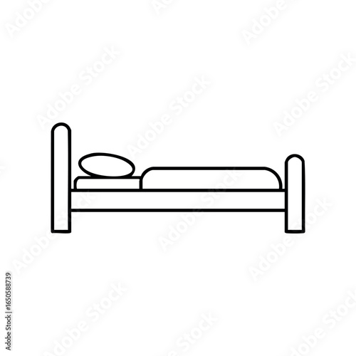 Minimalist black and white bed drawing with simple lines