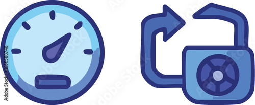 Speedometer and Recycling Symbol Icons.