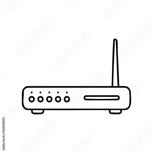 Wireless router line art with antenna and lights