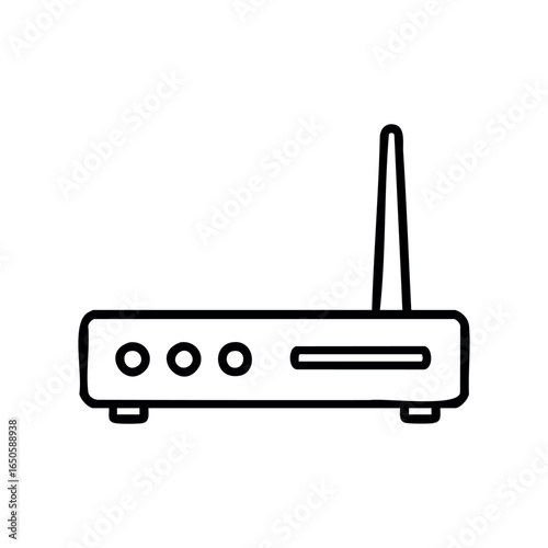 Simple line drawing of a wireless router with antenna