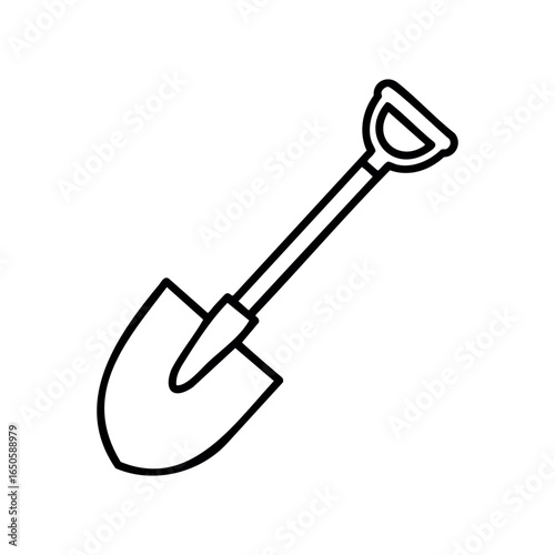 Simple black-and-white shovel icon design for gardening